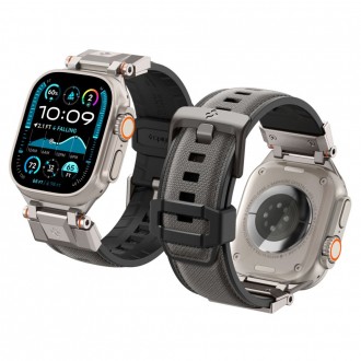 Juoda ayrankė su sidabro spalvos detalėmis „Spigen DuraPro Armor" laikrodžiui Apple Watch 6 / 7 / 8 / 9 / 10 / SE / ULTRA 1 / 2 (44 / 45 / 46 / 49 MM)