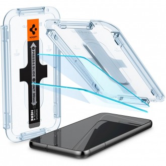 Apsauginis grūdintas stiklas Spigen GLAS.TR ”EZ FIT” 2-PACK (2 vnt.) su montavymo rėmeliu telefonui Samsung Galaxy S23