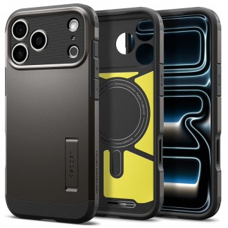 Tvirtas dviejų sluoksnių dėklas su stovu Spigen Tough Armor T Magsafe telefonui Apple iPhone 17 PRO MAX / 18 PRO MAX GUNMETAL