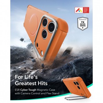 Tvirtas dėklas su kameros apsauga ir stovu "ESR Cyber Tough Kickstand Magsafe" telefonui Apple Iphone 17 PRO / 18 PRO ORANGE