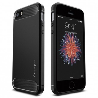 Juodas dėklas "Spigen Rugged Armor" telefonui  Apple iPhone 5 / 5S