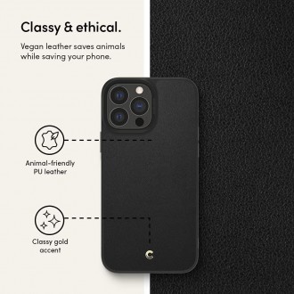 Juodas šiurkščios odos tekstūros dėklas "Spigen Cyrill Leather Brick" telefonui iPhone 13 Pro Max