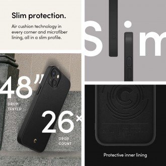 Juodas šiurkščios odos tekstūros dėklas "Spigen Cyrill Leather Brick" telefonui iPhone 13 
