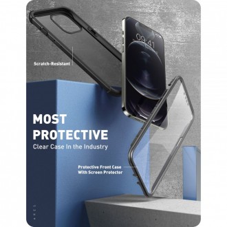 Juodas itin saugus ir tvirtas dviejų dalių dėklas "Supcase Clayco Forza" telefonui iPhone 13 Pro Max