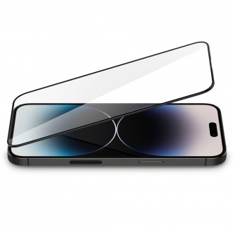 Juodais krašteliais apsauginis grūdintas stiklas "Spigen Glass Fc" telefonui iPhone 14 Pro 