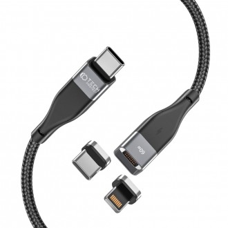Juodas kabelis "Tech-Protect Ultraboost"  2IN1 Magnetic Cable Lightning & Type-C PD60W/3A 100CM 