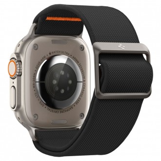 Juodas tekstilinis dirželis "Spigen Fit Lite Ultra" laikrodžiui Apple Watch 4 / 5 / 6 / 7 / 8 / 9 / 10 / SE / ULTRA 1 / 2 (44 / 45 / 46 / 49 MM) 