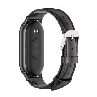 Juoda apyrankė "Tech-Protect Leatherfit" laikrodžiui Xiaomi Smart Band 8 / 9 / NFC