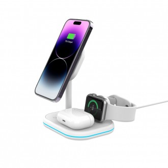 Balta belaidė įkrovimo stotelė "Tech-Protect QI15W-A27 3IN1 Magnetic Magsafe Wireless Charger" 