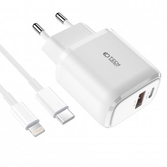 Pakrovėjas-įkroviklis buitinis "Tech-Protect C20W 2-Port Network Charger PD20W/QC3.0 + Lightning Cable"