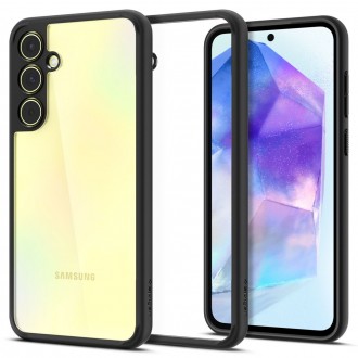 Itin tvirtas pusiau skaidrus dėklas juodais kraštais "Spigen Ultra Hybrid Frost Black" telefonui Samsung Galaxy A55 5G