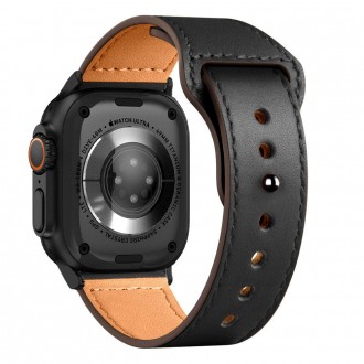 Juoda odinė apyrankė "Tech-Protect Naturalfit" laikrodžiui Apple Watch 4 / 5 / 6 / 7 / 8 / 9 / 10 / SE / ULTRA 1 / 2 (44 / 45 / 46 / 49 MM)