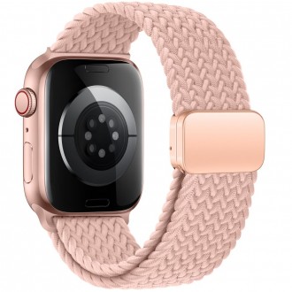 Rožinės spalvos tekstilinis dirželis "Tech-Protect Nylonmag" laikrodžiui Apple Watch 4 / 5 / 6 / 7 / 8 / 9 / 10 / SE / ULTRA 1 / 2 (44 / 45 / 46 / 49 MM)