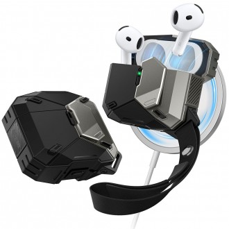 Juodas tvirtas ausinių dėklas "Supcase Matrix" skirtas Apple Airpods 4