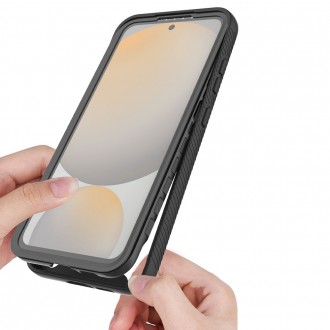 Juodais kraštais permatomas dėklas "Tech-Protect Defense360" telefonui Samsung Galaxy S24 FE