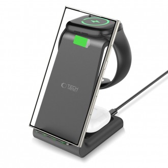 Android juoda belaidė įkrovimo stotelė "Tech-Protect QI15W-A36 3IN1 Wireless Charger" 