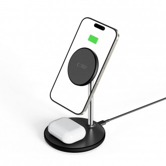 Juoda belaidė įkrovimo stotelė "Tech-Protect A39 2IN1 Magnetic Magsafe Wireless Charger"