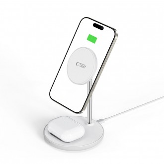 Balta belaidė įkrovimo stotelė "Tech-Protect A39 2IN1 Magnetic Magsafe Wireless Charger"