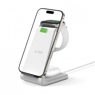 Balta belaidė įkrovimo stotelė Apple įrenginiams "Tech-Protect QI15W-A36 3IN1 Wireless Charger"