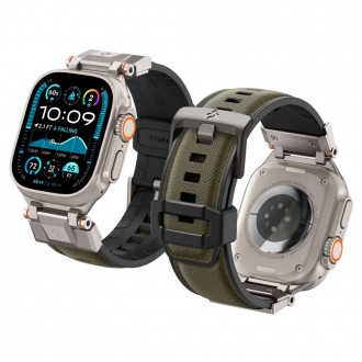 Juoda ayrankė su žalios spalvos detalėmis „Spigen DuraPro Armor" laikrodžiui Apple Watch 6 / 7 / 8 / 9 / 10 / SE / ULTRA 1 / 2 (44 / 45 / 46 / 49 MM)