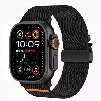 Juodas tekstilinis dirželis "Tech-Protect Nylon CLASP" laikrodžiui Apple Watch 6 / 7 / 8 / 9 / 10 / SE / ULTRA 1 / 2 (44 / 45 / 46 / 49 MM)