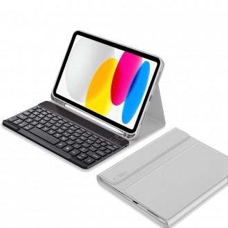 Pilkas atverčiamas dėklas su klaviatūra "Tech-Protect SC Pen + Keyboard" skirtas Apple iPad 10.9” 10 / 2022 / 11” 11 / 2025