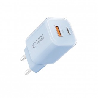 Baby Blue spalvos pakrovėjas-įkroviklis "Tech-Protect NCM33W 2-Port network charger PD20W"