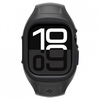 Juodos spalvos sportinio stiliaus apyrankė/dėklas "Spigen Liquid Air Pro" laikrodžiui Apple Watch 10 (46 MM)