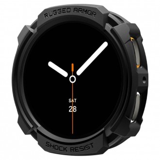 Juodas dėklas "Spigen Rugged Armor" laikrodžiui Samsung Galaxy Watch 8 (44 MM)