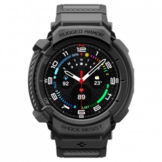 Juoda sportinio stiliaus apyrankė/dėklas "Spigen Rugged Armor Pro" laikrodžiui Samsung Galaxy Watch 8 Classic (46 MM)