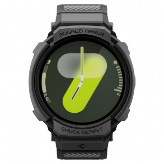 Juoda sportinio stiliaus apyrankė/dėklas "Spigen Rugged Armor Pro" laikrodžiui Samsung Galaxy Watch 8 (40 MM)