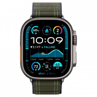 Žalias tekstilinis dirželis "Spigen WBF0" laikrodžiui Apple Watch 8 / 9 / 10 / 11 / SE / Ultra (44 / 45 / 46 / 49 MM)