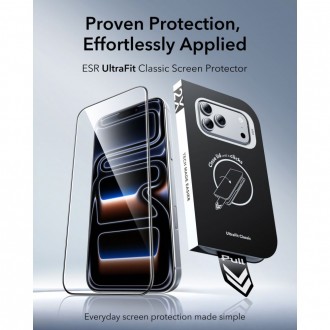 Apsauginis stikliukas juodais kraštais ESR ULTRAFIT CLASSIC TEMPERED GLASS 2-PACK (2-vnt.) telefonui Apple IPhone 17 PRO / 18 PRO