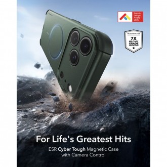 Tvirtas dėklas su kameros srities apsauga "ESR Cyber Tough Magsafe" telefonui Apple Iphone 17 PRO MAX / 18 PRO MAX GREEN