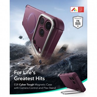 Tvirtas dėklas su kameros apsauga ir stovu "ESR Cyber Tough Kickstand Magsafe" telefonui Apple Iphone 17 PRO / 18 PRO DEEP BURGUNDY