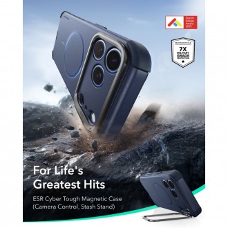 Tvirtas dėklas su kameros apsauga ir stovu "ESR Cyber Tough Kickstand Magsafe" telefonui Apple Iphone 17 PRO MAX / 18 PRO MAX BLUE