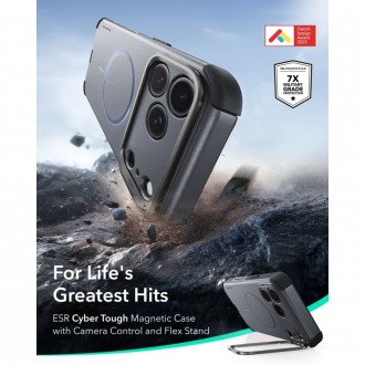 Tvirtas dėklas su kameros apsauga ir stovu "ESR Cyber Tough Kickstand Magsafe" telefonui Apple Iphone 17 PRO MAX / 18 PRO MAX GREY