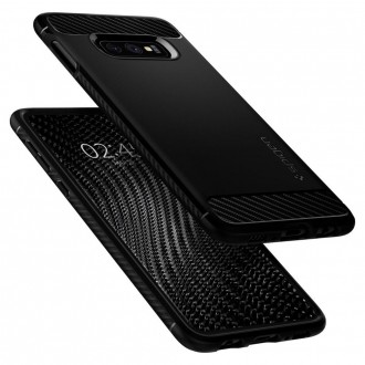 Juodas matinis dėklas Spigen "Rugged Armor" telefonui Samsung Galaxy S10E 