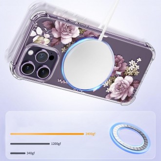 Skaidrus gėlėtas dėklas "Tech-Protect Magmood Magsafe White Daisy" telefonui iPhone 13 mini