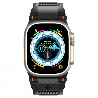 Juoda sportinio stiliaus apyrankė "Spigen Rugged Ultra Band" laikrodžiui Apple Watch 4 / 5 / 6 / 7 / 8 / 9 / SE / ULTRA 1 / 2 (42 / 44 / 45 / 49 MM)