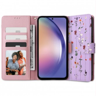 Gėlėtas atverčiamas dėklas "Tech-Protect Wallet Garden Violet" telefonui Galaxy A35 5G
