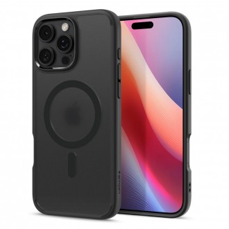 Itin tvirtas pusiau skaidrus juodos spalvos dėklas "Spigen Ultra Hybrid Mag Magsafe" telefonui Apple iPhone 16 Pro Max