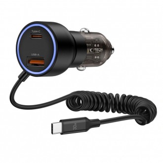 Automobilinis įkroviklis su kabeliu "Tech-Protect CC05 2-PORT PD60W" 