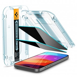 Privatumo suteikiantis apsauginis stikliukas "Spigen Glas.Tr ”EZ FIT Privacy (2-vnt)" su montavimo rėmeliu telefonui iPhone 15 Plus
