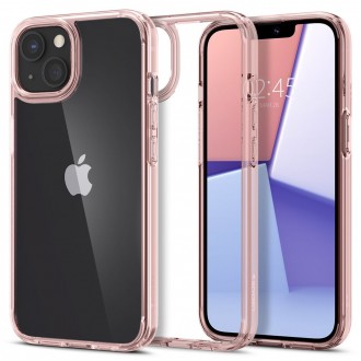 Itin tvirtas permatomas dėklas rožiniais kraštais "SPIGEN ULTRA HYBRID CRYSTAL CLEAR" telefonui iPhone 13 