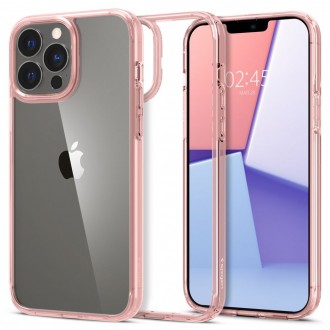 Itin tvirtas permatomas dėklas rožiniais kraštais "SPIGEN ULTRA HYBRID CRYSTAL CLEAR" telefonui iPhone 13 Pro Max