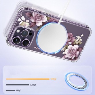 Skaidrus gėlėtas dėklas "Tech-Protect Magmood Magsafe Spring Floral" telefonui iPhone 13 Pro Max