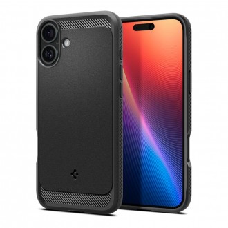 Juodas tekstūrinis dėklas "Spigen Rugged Armor Mag Magsafe" telefonui Apple iPhone 16 