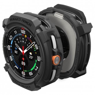 Juodas dėklas "Spigen Rugged Armor" laikrodžiui Samsung Galaxy Watch 8 Classic (46 MM)