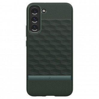 Tamsiai žalias 3D dizaino dėklas, "Spigen Caseology Parallax" telefonui Samsung Galaxy S22